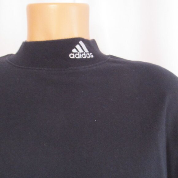 Adidas Shirt Large Black Long Sleeve Mock Neck Team Athletic 100% Cotton - Picture 2 of 7